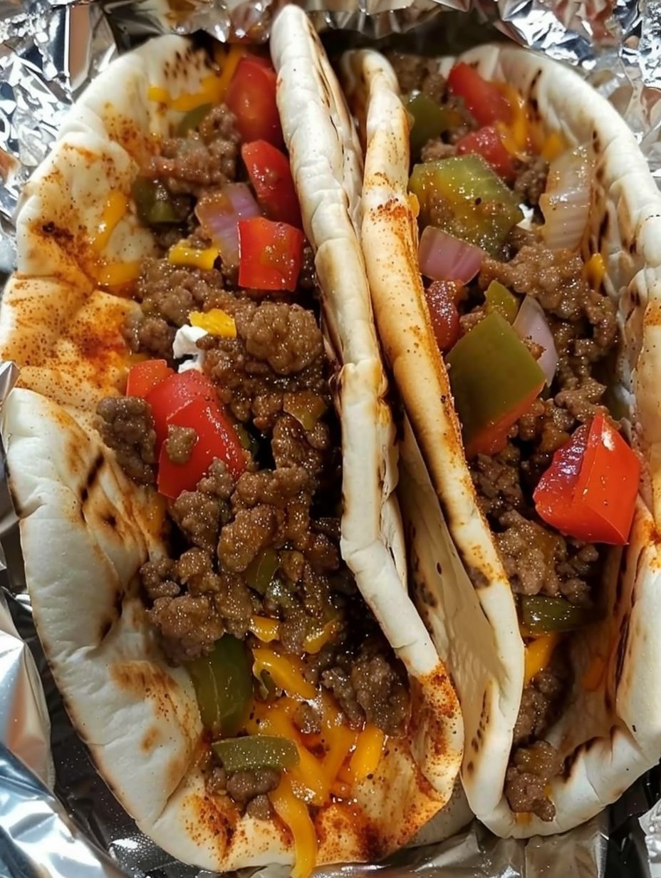 Homemade Hamburger Peppers And Onion Gyros