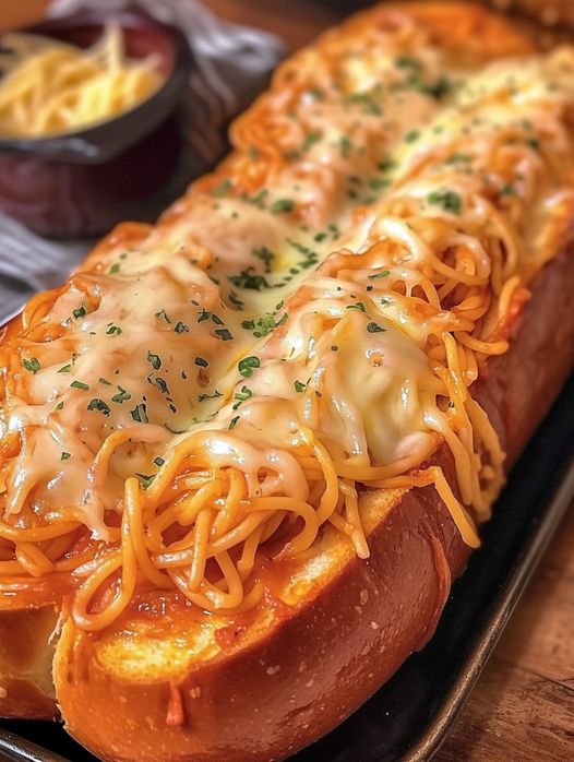 Spaghetti Stuffed Garlic Bread Subs