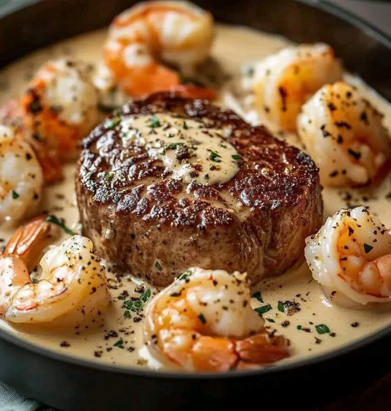 Filet Mignon with Shrimp and Lobster Cream Sauc