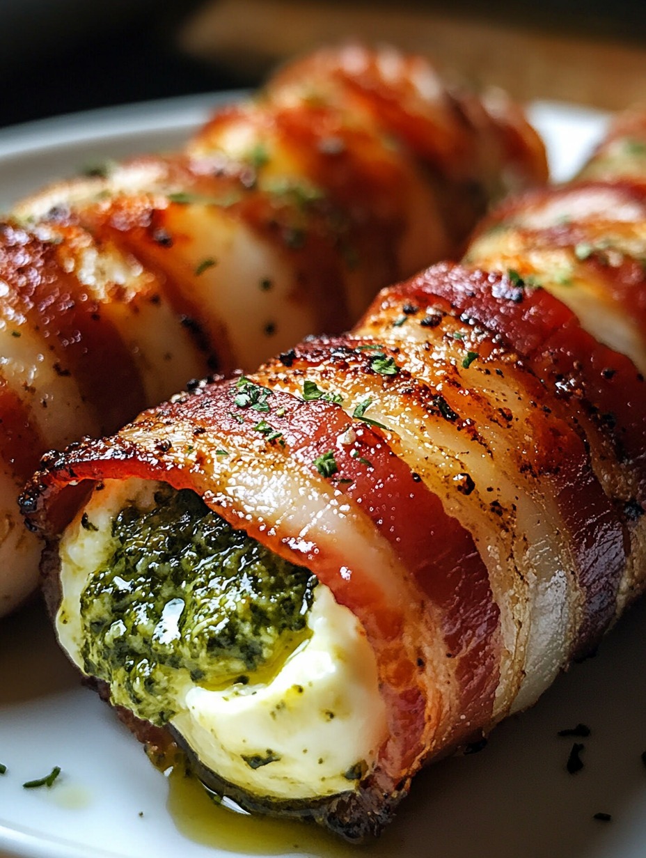 Bacon-Wrapped Pesto Chicken Rolls