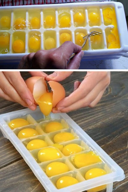 She puts the egg in an ice cube tray: brilliant trick to try