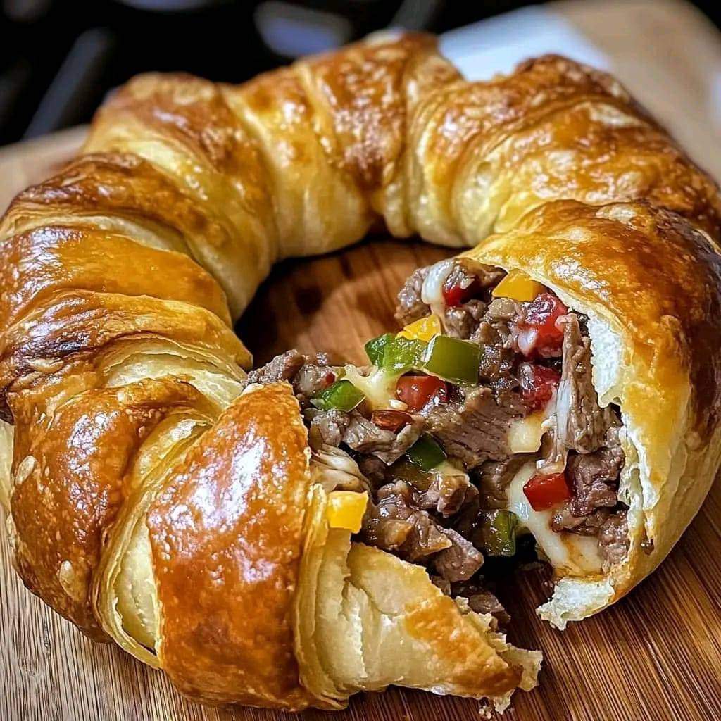 Healthy Philly Cheese Steak Crescent Ring