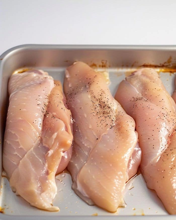 Place raw chicken in a baking dish. In 4 easy steps, you have a divine meal