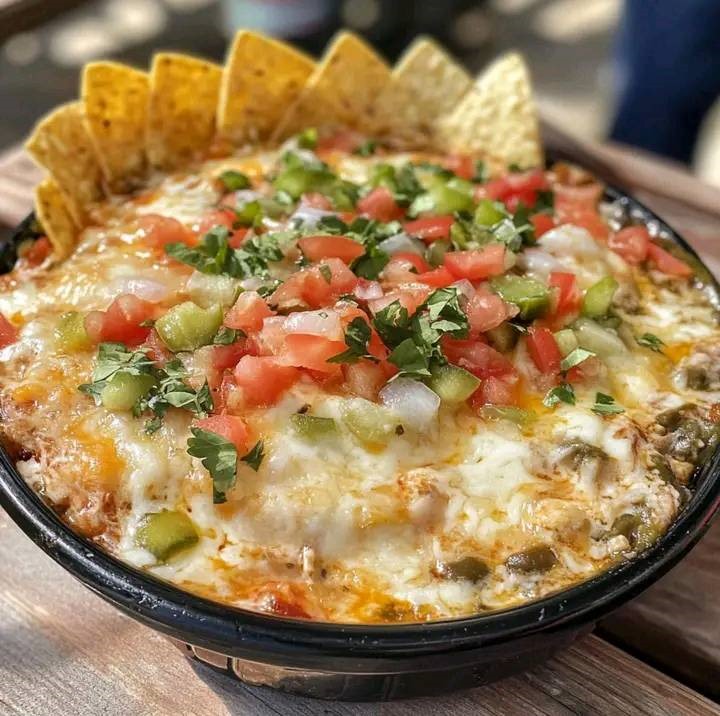 Texas Trash Dip is rich, cheesy, and packed with flavor—a guaranteed crowd-pleaser!