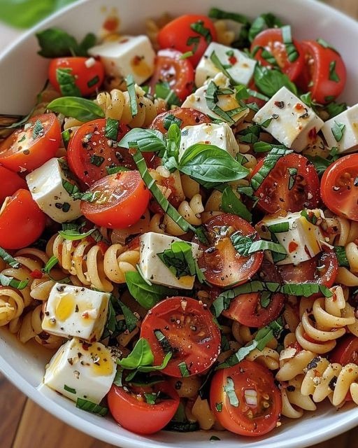 scrumptious pasta salad with caprese