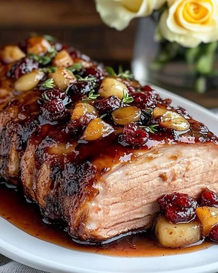 Cranberry Dijon Pork Loin Roast with Apple Cider Glaze 