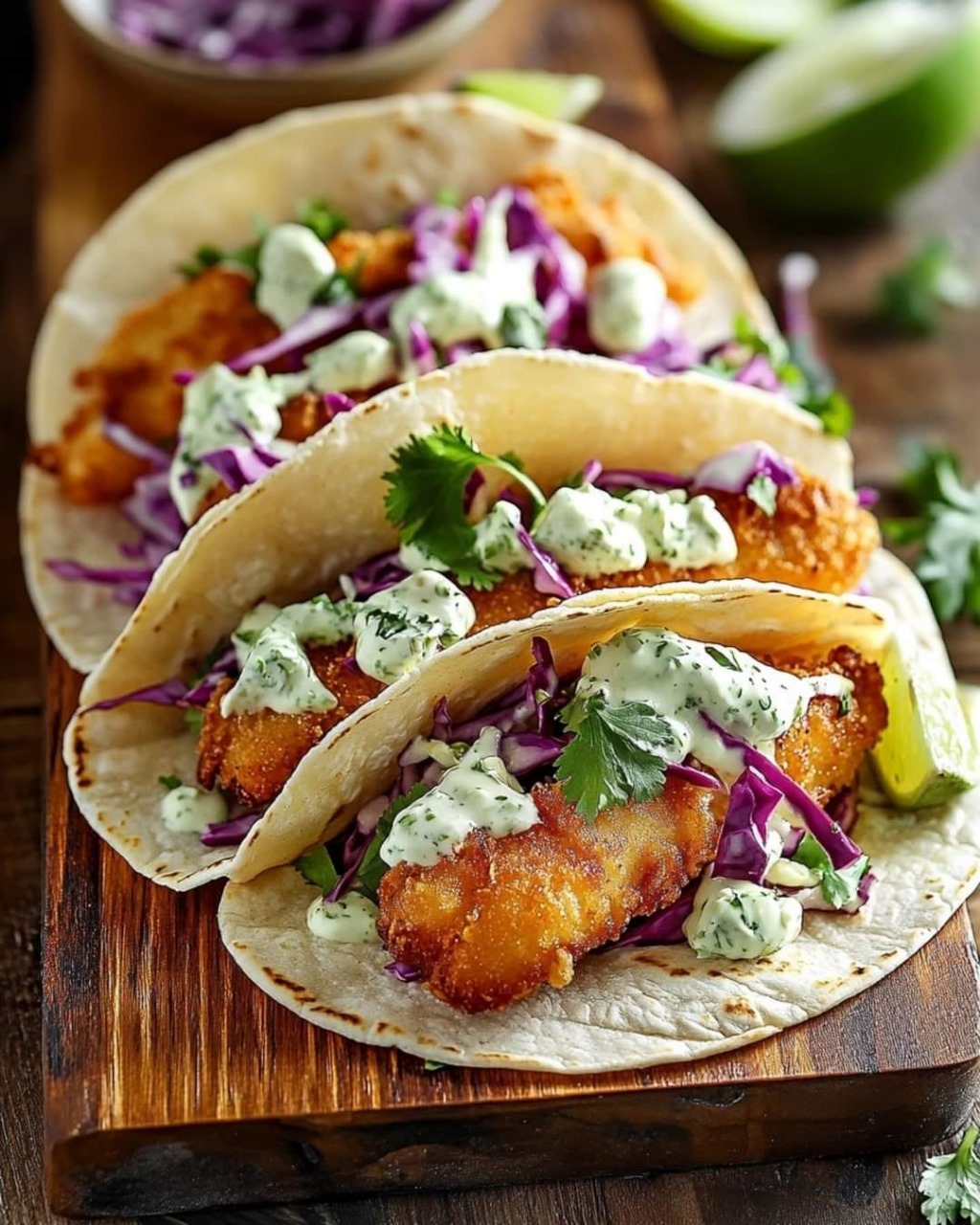 Crispy Fish Tacos with Cilantro Lime Slaw