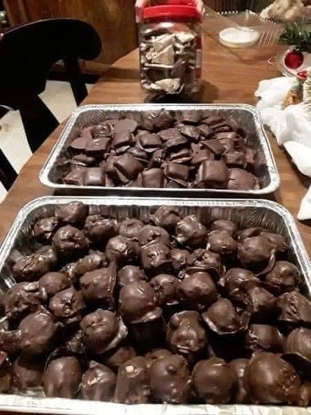 Christmas peanut butter balls, butter finger candy ,peppermint bark