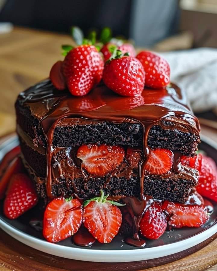 Indulge in this decadent Chocolate Cake with Strawberry Filling—perfect for celebrations or a sweet treat! 