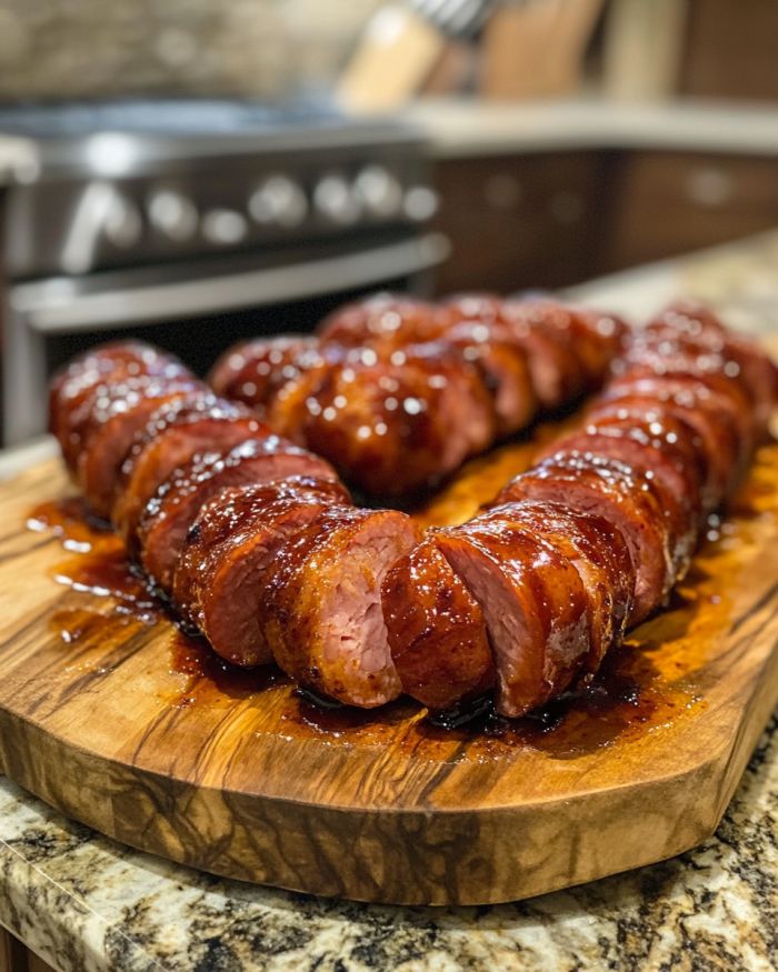 Maple BBQ Hasselback Kielbasa Bites