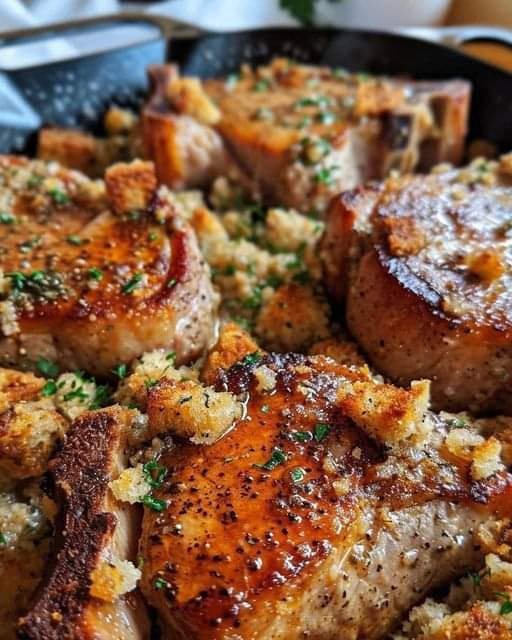 Herbed Pork Chop and Golden Stuffing Bake