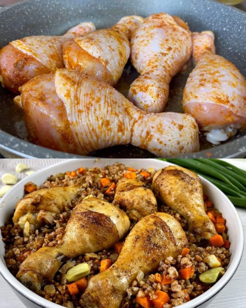 Baked Chicken Drumsticks with Buckwheat and Vegetables