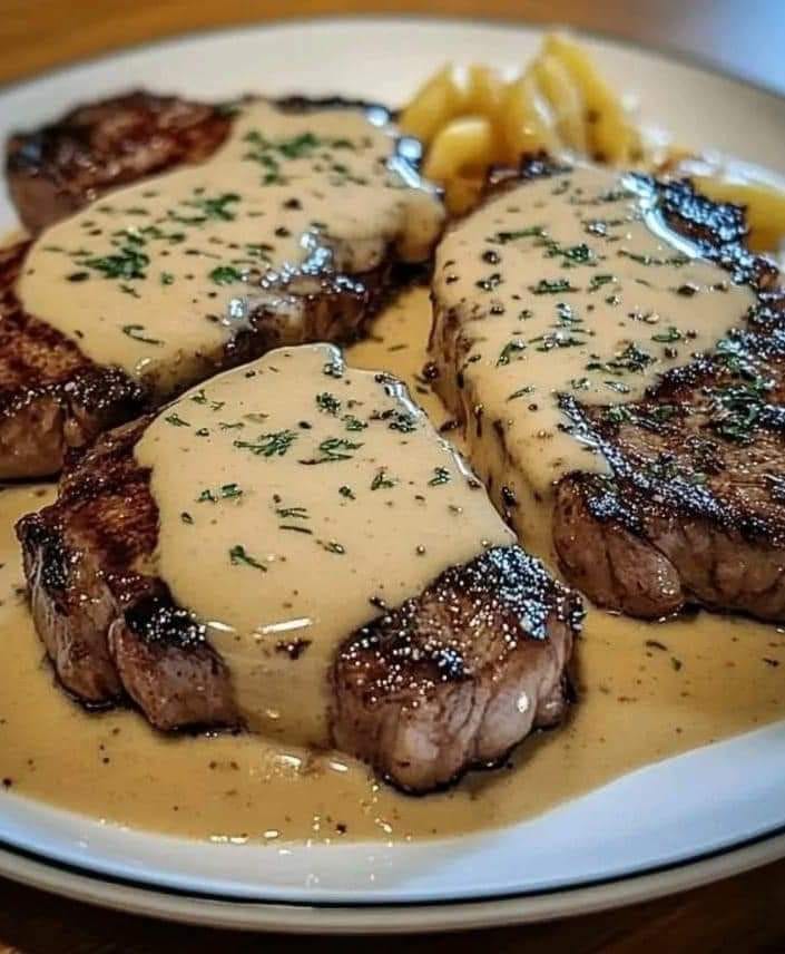 Steak with Garlic Cream Sauce 