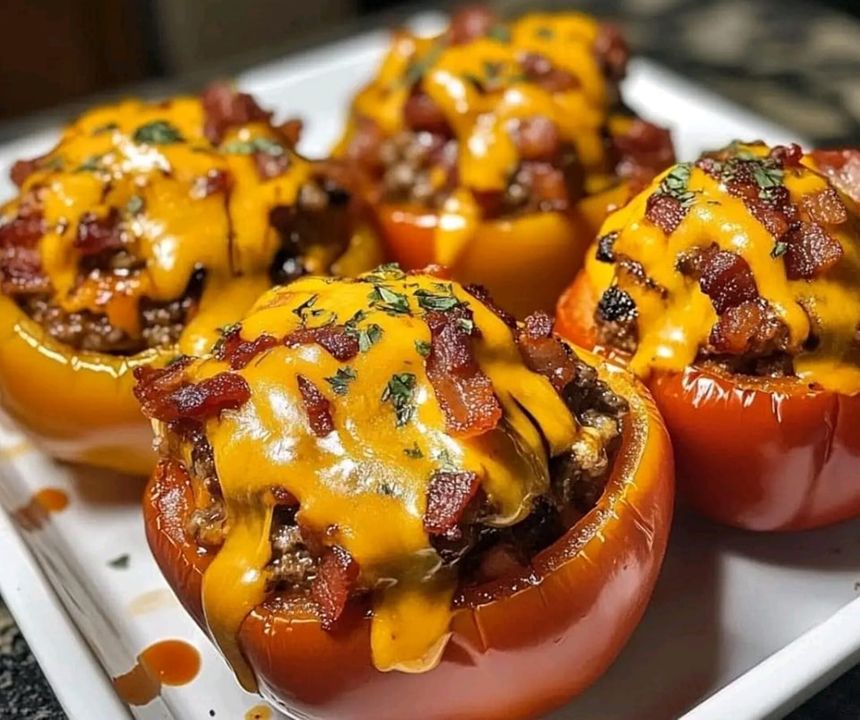 BBQ Bacon Cheeseburger Stuffed Peppers