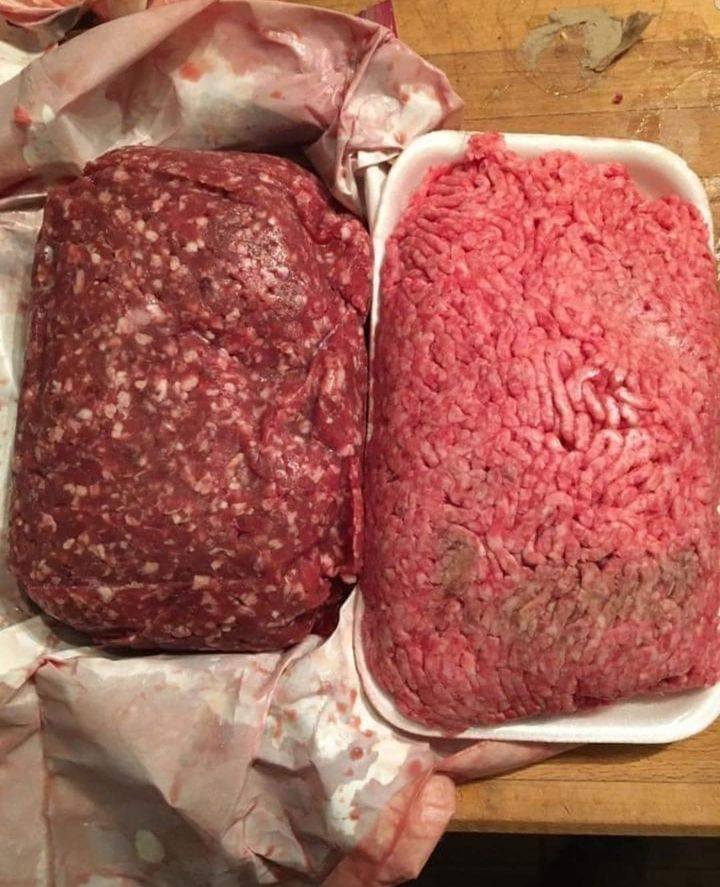 Know what you’re buying. This picture has store beef(right), and farm beef(left). There is an obvious visible difference between the two but the differences don’t stop there!