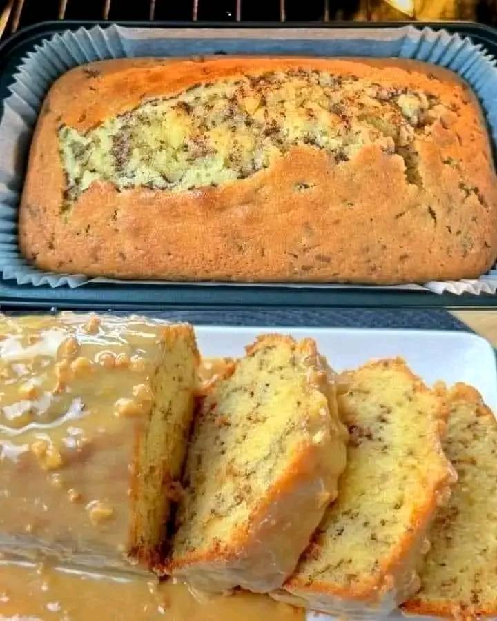 Cinnamon Banana Bread with Caramel Glaze