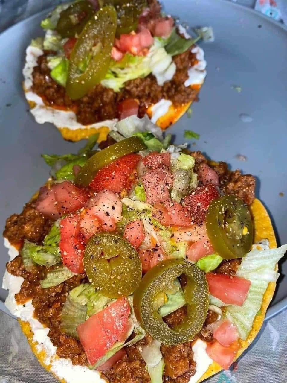 Refried Beans and Ground Beef Tostadas