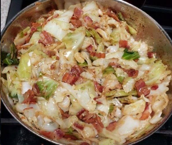 FRIED CABBAGE AND BACON WITH ONION