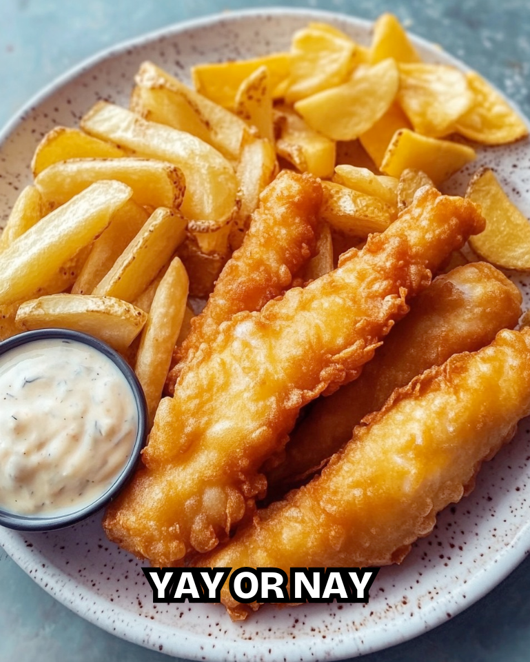 BATTERED FISH FINGERS AND HOMEMADE CHIPS