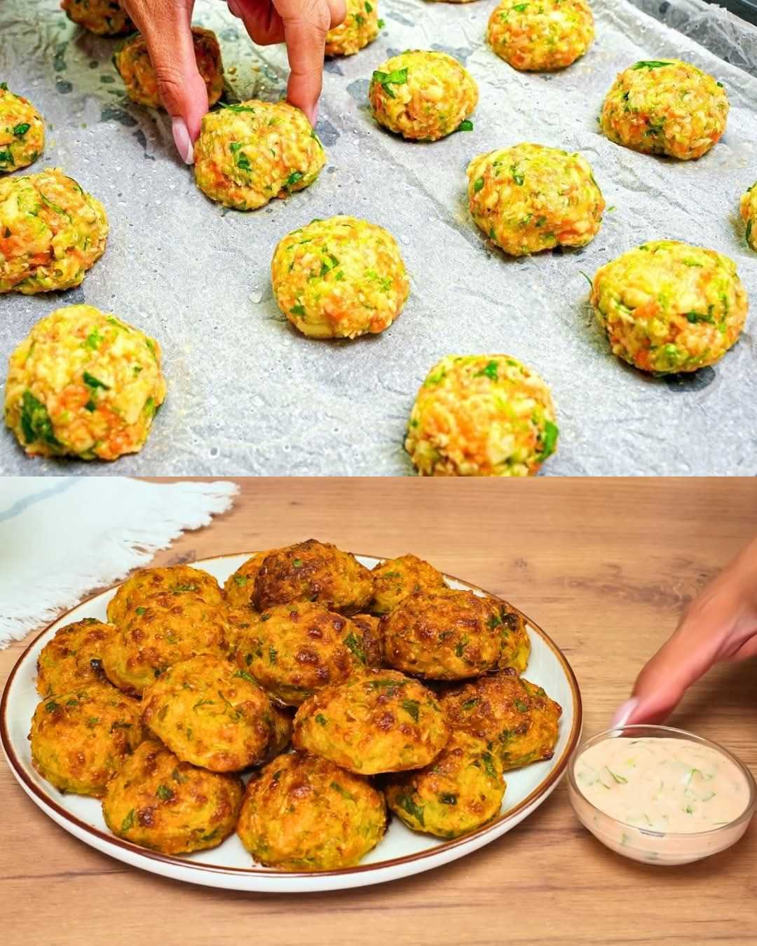 Cheesy Zucchini and Vegetable Balls with Creamy Herb Sauce