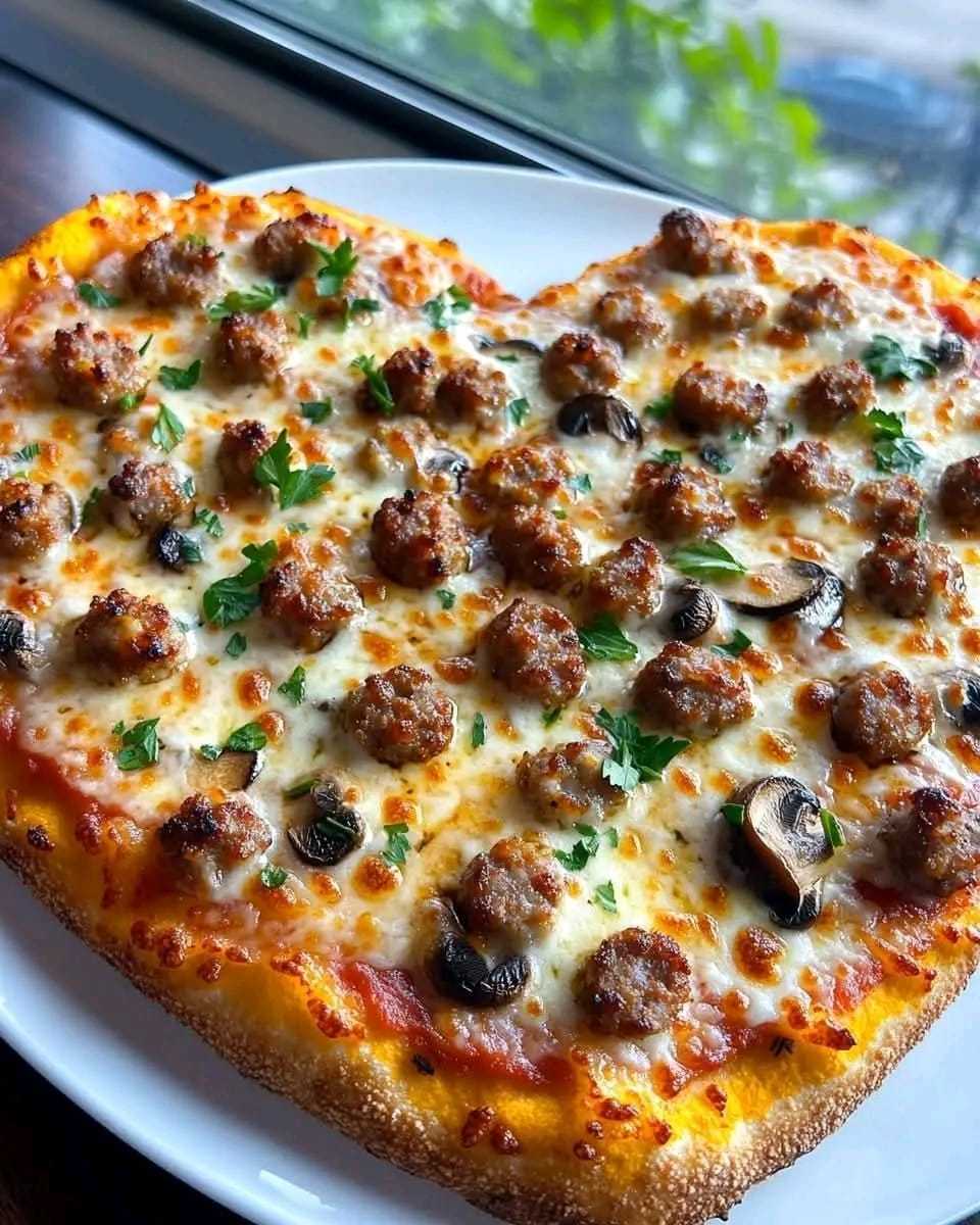 Sausage and Mushroom Heart-Shaped Pizza: A Romantic Twist on a Classic