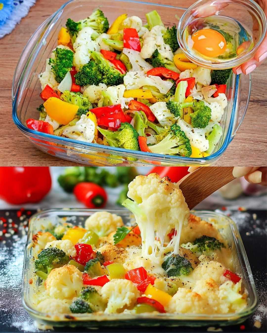 Cheesy Broccoli and Cauliflower Bake