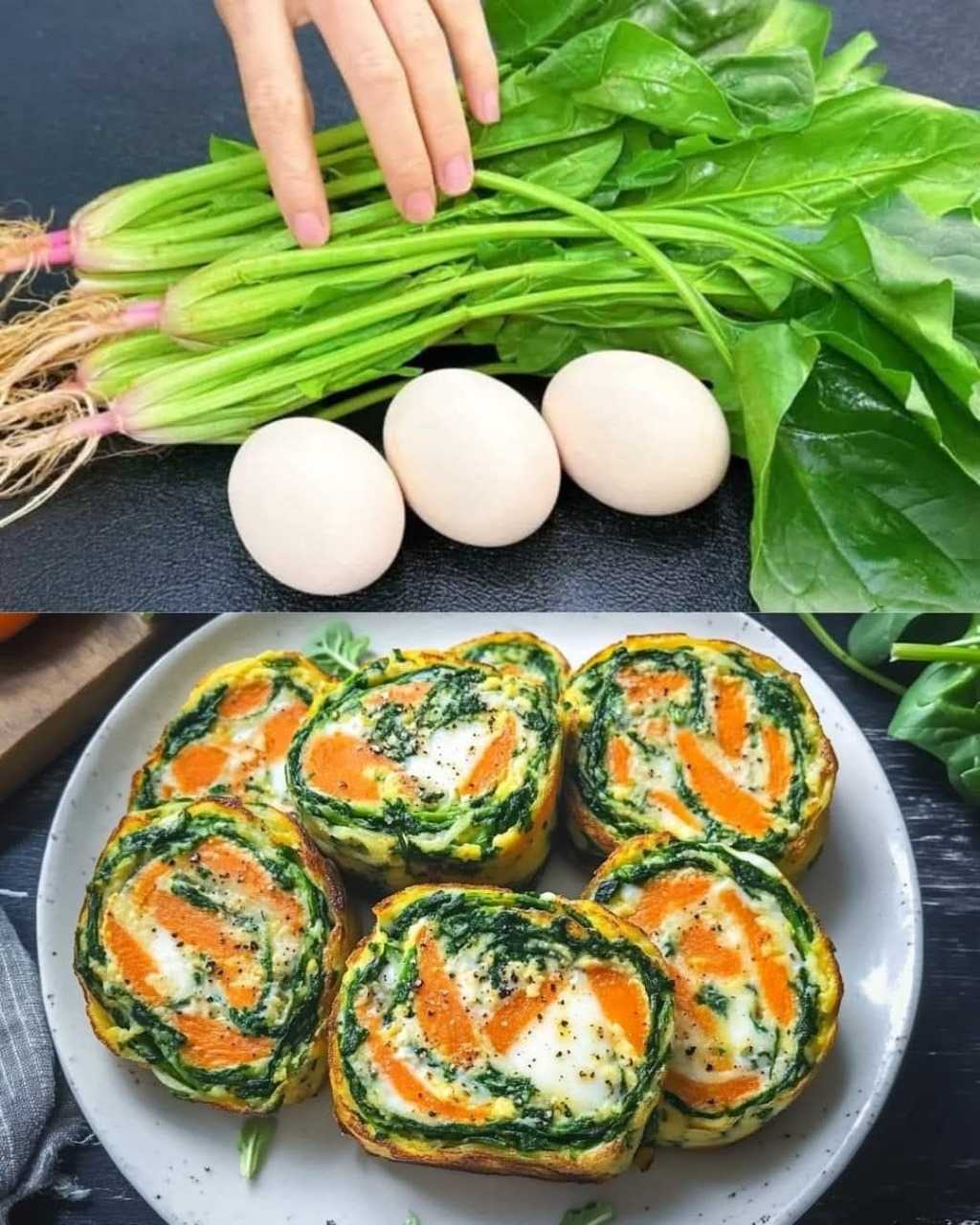 Spinach, Enoki Mushroom, and Carrot Egg Pancakes