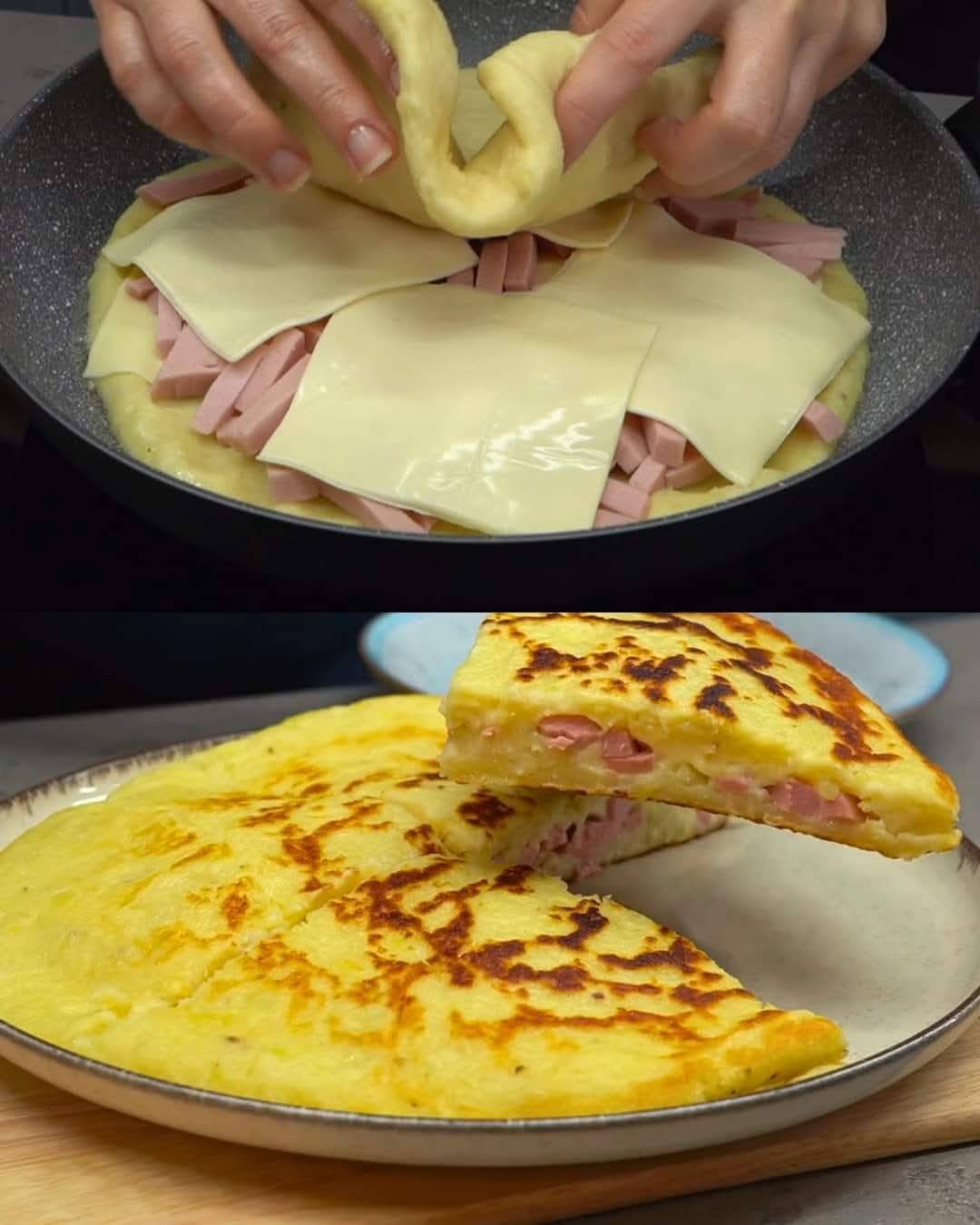 Potato Tortilla with Mortadella and Cheese