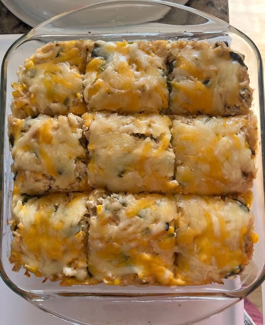 Cheesy Poblano Rice Bake