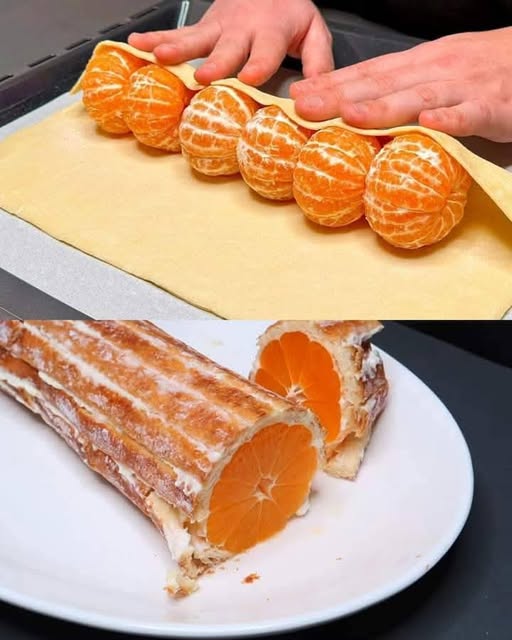 Tangerine Puff Pastry Dessert with Refreshing Mandarin Beverage