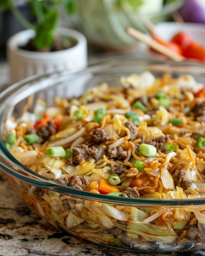 Cabbage and Ground Beef Chow Mein Casserole