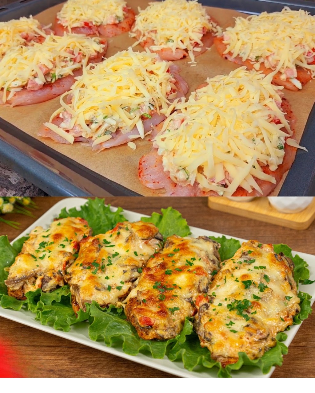 Chicken fillet with cheese and vegetables