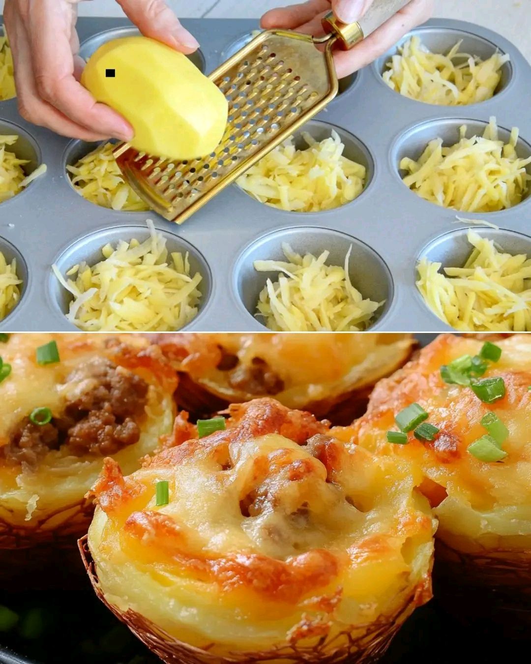 Cheesy Beef-Stuffed Potato Nests