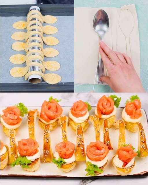 Puff Pastry Spoons with Cheese and Salmon