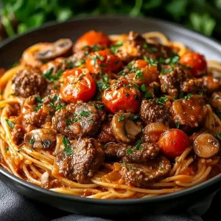 Spaghetti with Braised Beef and Tomato Sauce