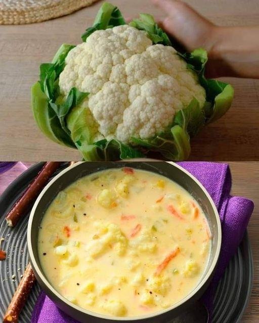 Soup made with cauliflower, leeks, and cheddar cheese