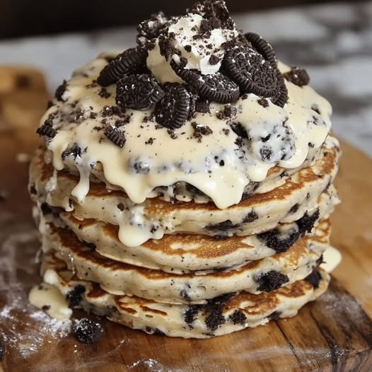 Oreo pancakes with cream cheese topping